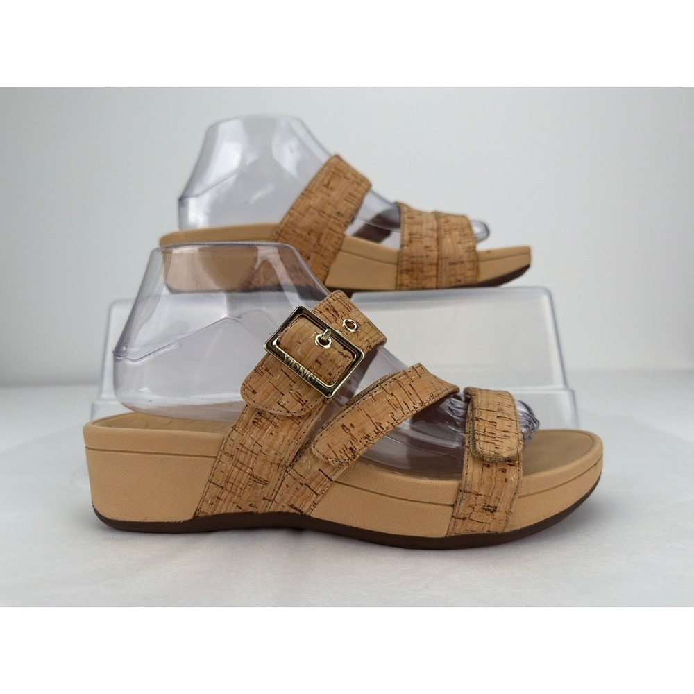 Vionic Rio Platform Sandals Women 8 Tan Cork Gold Buckle Orthotic Comfort Boho